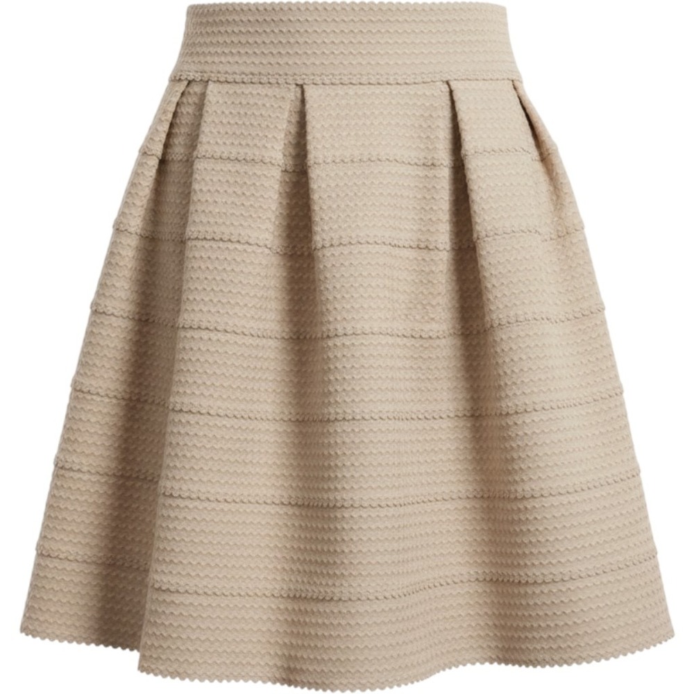 Bebe Sandshell Beige Textured Pleated Skater Skirt Size Medium 206J0101V494
